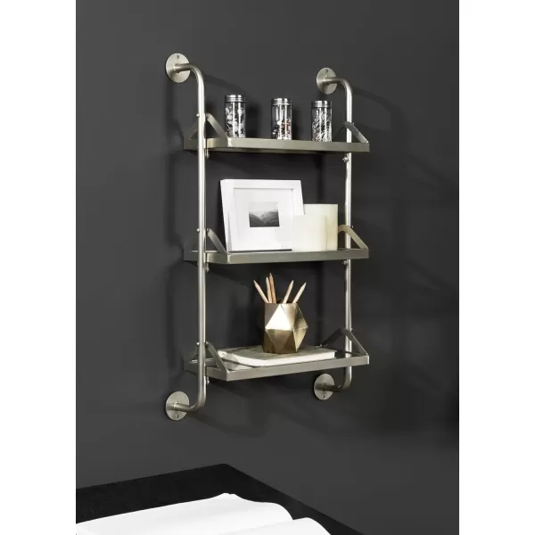 Kate and Laurel Marit ThreeTiered Wall Shelf 18 x 6 x 30 Silver Glam Decorative Floating Shelf Storage and Wall Organizer for Over The Toilet Storage Bathroom DisplaySilver