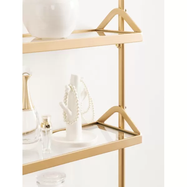 Kate and Laurel Marit ThreeTiered Wall Shelf 18 x 6 x 30 Silver Glam Decorative Floating Shelf Storage and Wall Organizer for Over The Toilet Storage Bathroom DisplayGold
