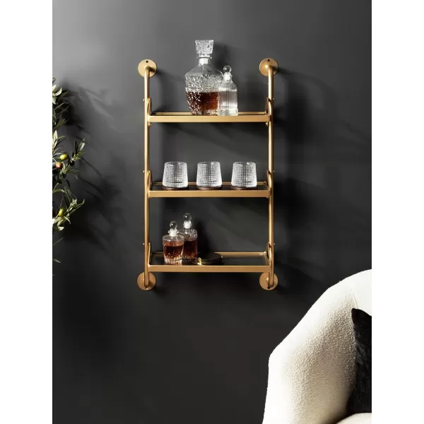 Kate and Laurel Marit ThreeTiered Wall Shelf 18 x 6 x 30 Silver Glam Decorative Floating Shelf Storage and Wall Organizer for Over The Toilet Storage Bathroom DisplayGold
