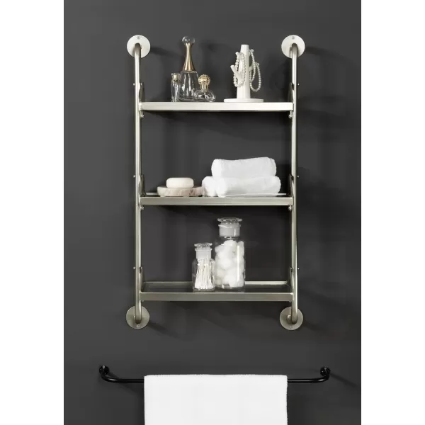 Kate and Laurel Marit ThreeTiered Wall Shelf 18 x 6 x 30 Silver Glam Decorative Floating Shelf Storage and Wall Organizer for Over The Toilet Storage Bathroom DisplaySilver