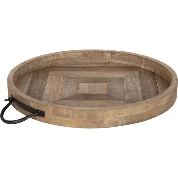 Kate and Laurel Marmora CasualFarmhouse Round Wooden Decorative Tray with Black Metal Handles Distressed Coastal White Finish 18inch DiameterRustic Brown