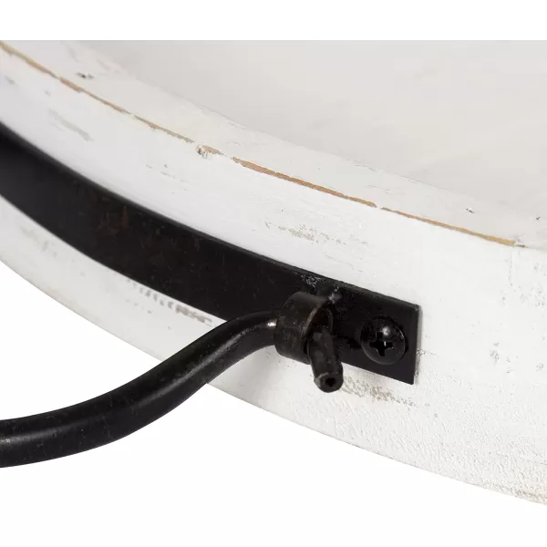 Kate and Laurel Marmora CasualFarmhouse Round Wooden Decorative Tray with Black Metal Handles Distressed Coastal White Finish 18inch DiameterWhite