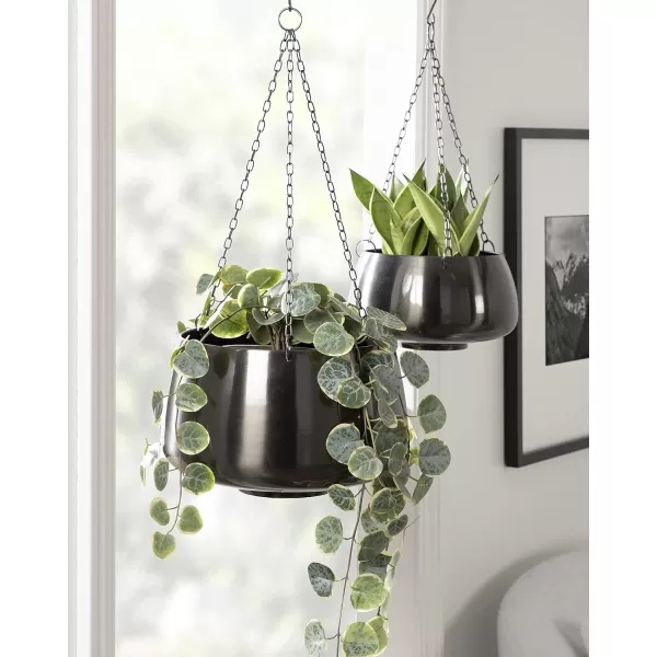 Kate and Laurel Marquez Modern Metal Planters Set of 2 Pewter Sophisticated Hanging Planters with Metal Plant Pots
