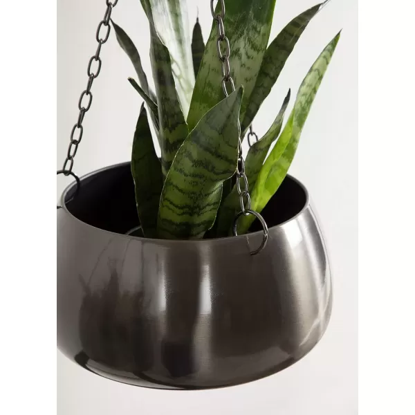 Kate and Laurel Marquez Modern Metal Planters Set of 2 Pewter Sophisticated Hanging Planters with Metal Plant Pots