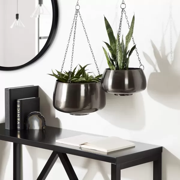 Kate and Laurel Marquez Modern Metal Planters Set of 2 Pewter Sophisticated Hanging Planters with Metal Plant Pots