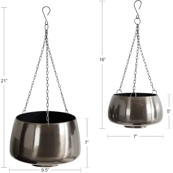 Kate and Laurel Marquez Modern Metal Planters Set of 2 Pewter Sophisticated Hanging Planters with Metal Plant Pots