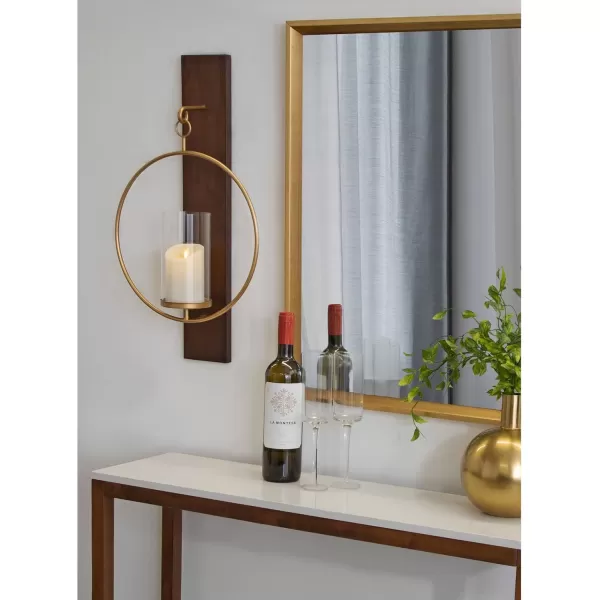 Kate and Laurel Maxfield MidCentury Wall Sconce 13 x 24 Walnut Brown Decorative Hanging Wall Sconce for Lights Flameless Candles and Small PlantsRustic BrownBlack