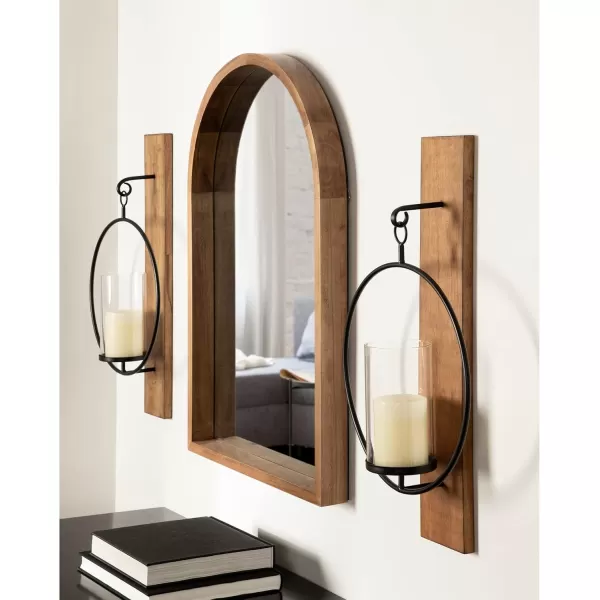 Kate and Laurel Maxfield MidCentury Wall Sconce 13 x 24 Walnut Brown Decorative Hanging Wall Sconce for Lights Flameless Candles and Small PlantsRustic BrownBlack