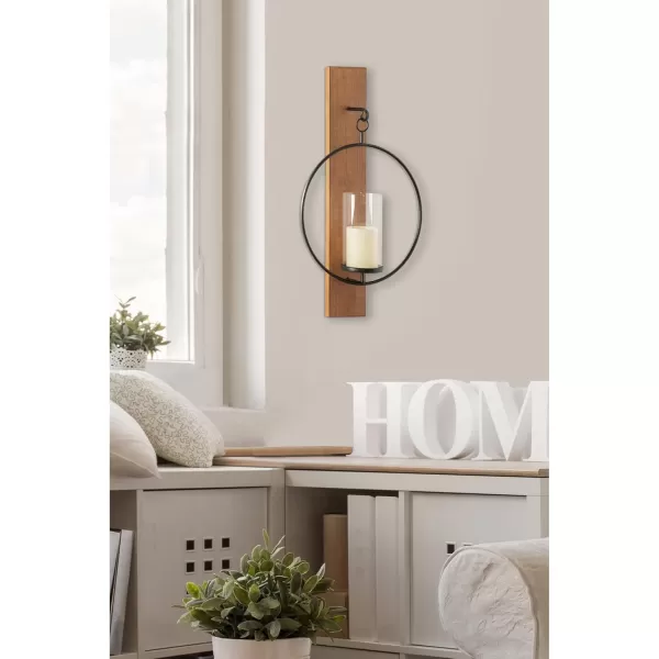 Kate and Laurel Maxfield MidCentury Wall Sconce 13 x 24 Walnut Brown Decorative Hanging Wall Sconce for Lights Flameless Candles and Small PlantsRustic BrownBlack