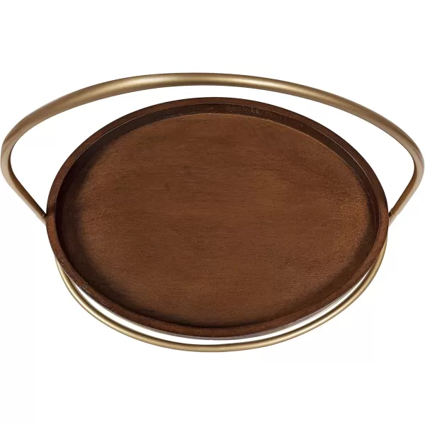 Kate and Laurel Maxfield Midcentury Oval Tray 16 x 11 x 14 Walnut Brown and Gold Decorative Modern Tray for Serving Display and Storage