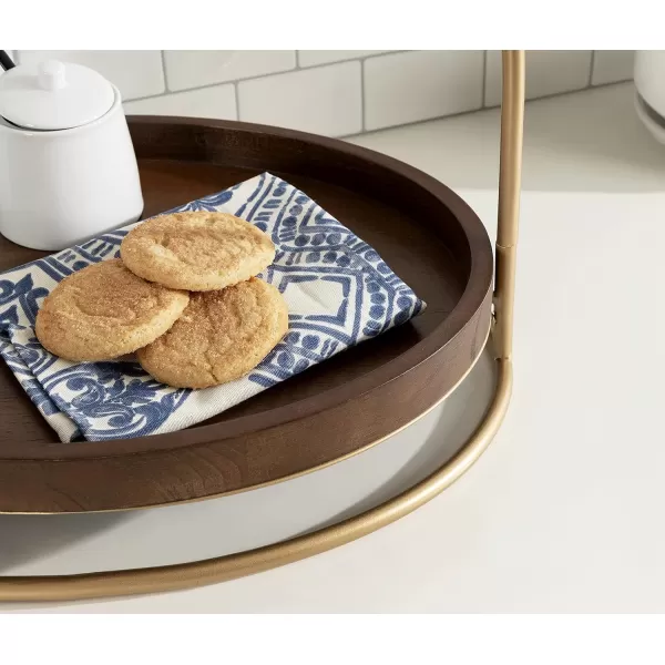 Kate and Laurel Maxfield Midcentury Oval Tray 16 x 11 x 14 Walnut Brown and Gold Decorative Modern Tray for Serving Display and Storage