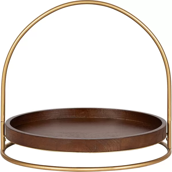Kate and Laurel Maxfield Midcentury Oval Tray 16 x 11 x 14 Walnut Brown and Gold Decorative Modern Tray for Serving Display and Storage