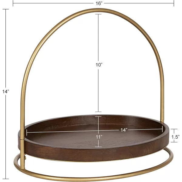 Kate and Laurel Maxfield Midcentury Oval Tray 16 x 11 x 14 Walnut Brown and Gold Decorative Modern Tray for Serving Display and Storage