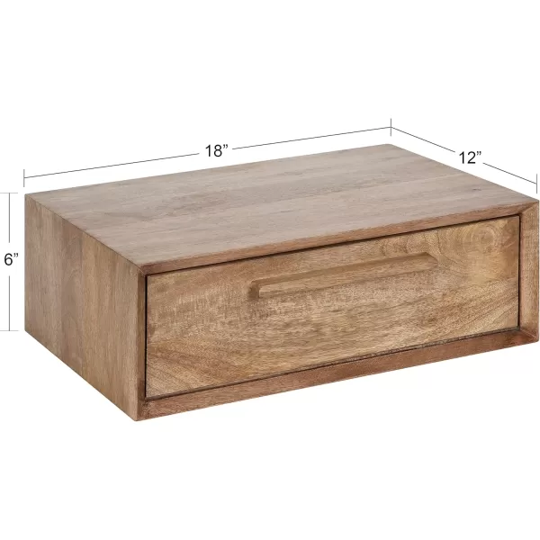 Kate and Laurel McCutcheon Floating Wood Storage Shelf 18 x 12 x 6 Black Decorative Transitional Floating Bedroom Nightstand with a Concealed Cubby CompartmentNatural