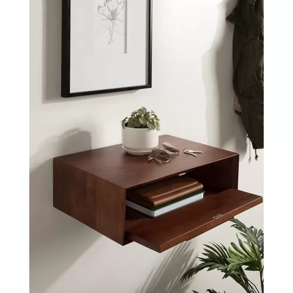 Kate and Laurel McCutcheon Floating Wood Storage Shelf 18 x 12 x 6 Black Decorative Transitional Floating Bedroom Nightstand with a Concealed Cubby CompartmentWalnut Brown