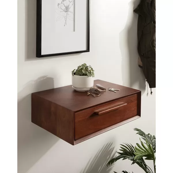 Kate and Laurel McCutcheon Floating Wood Storage Shelf 18 x 12 x 6 Black Decorative Transitional Floating Bedroom Nightstand with a Concealed Cubby CompartmentWalnut Brown