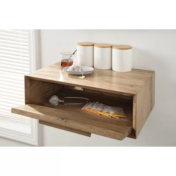 Kate and Laurel McCutcheon Floating Wood Storage Shelf 18 x 12 x 6 Black Decorative Transitional Floating Bedroom Nightstand with a Concealed Cubby CompartmentNatural