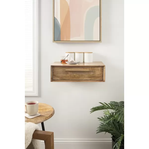 Kate and Laurel McCutcheon Floating Wood Storage Shelf 18 x 12 x 6 Black Decorative Transitional Floating Bedroom Nightstand with a Concealed Cubby CompartmentNatural