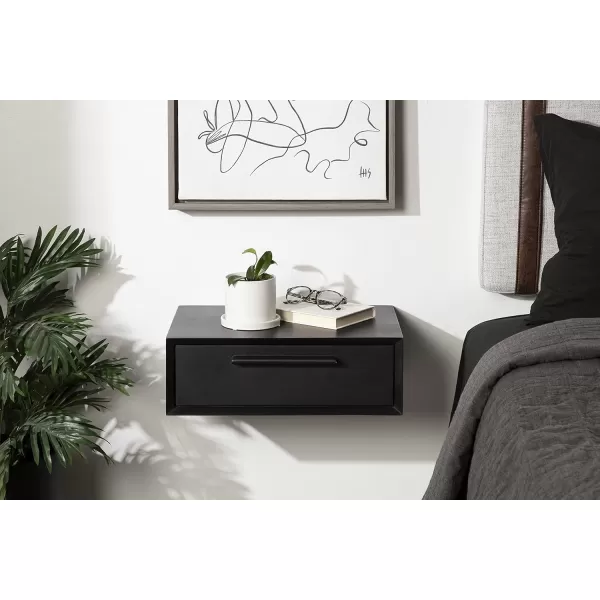 Kate and Laurel McCutcheon Floating Wood Storage Shelf 18 x 12 x 6 Black Decorative Transitional Floating Bedroom Nightstand with a Concealed Cubby CompartmentBlack