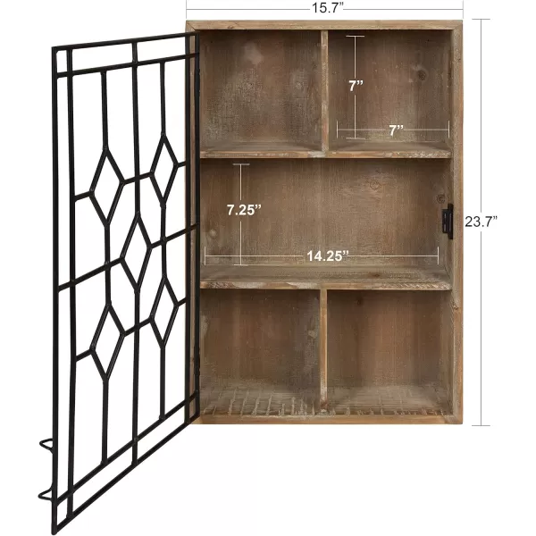 Kate and Laurel Megara Decorative Wooden Wall Hanging Curio Cabinet for Open Storage with Decorative Black Iron Door Whitewash FinishRustic BrownBlack