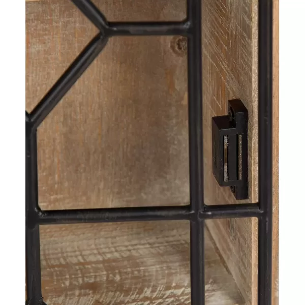 Kate and Laurel Megara Decorative Wooden Wall Hanging Curio Cabinet for Open Storage with Decorative Black Iron Door Whitewash FinishRustic BrownBlack