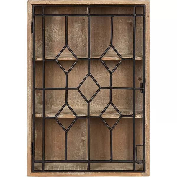 Kate and Laurel Megara Decorative Wooden Wall Hanging Curio Cabinet for Open Storage with Decorative Black Iron Door Whitewash FinishRustic BrownBlack