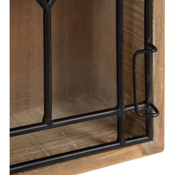 Kate and Laurel Megara Decorative Wooden Wall Hanging Curio Cabinet for Open Storage with Decorative Black Iron Door Whitewash FinishRustic BrownBlack