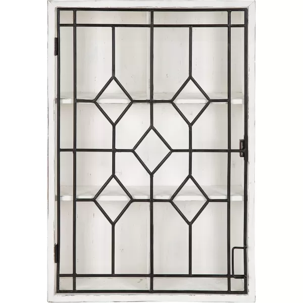 Kate and Laurel Megara Decorative Wooden Wall Hanging Curio Cabinet for Open Storage with Decorative Black Iron Door Whitewash FinishWhiteBlack