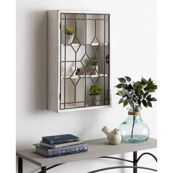 Kate and Laurel Megara Decorative Wooden Wall Hanging Curio Cabinet for Open Storage with Decorative Black Iron Door Whitewash FinishWhiteBlack