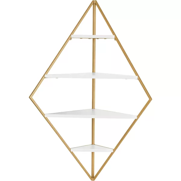 Kate and Laurel Melora Modern Glam Corner Shelf 24 x 17 x 38 White and Gold Glamorous Floating Corner Shelving with Four Shelves and Unique Geometric ShapeWhite and Gold