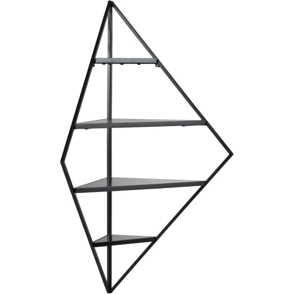 Kate and Laurel Melora Modern Glam Corner Shelf 24 x 17 x 38 White and Gold Glamorous Floating Corner Shelving with Four Shelves and Unique Geometric ShapeBlack