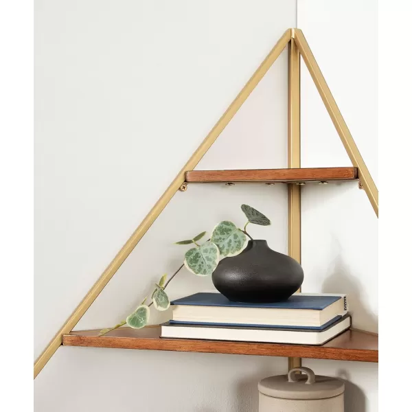 Kate and Laurel Melora Modern Glam Corner Shelf 24 x 17 x 38 White and Gold Glamorous Floating Corner Shelving with Four Shelves and Unique Geometric ShapeWalnut Brown