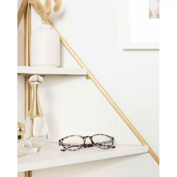 Kate and Laurel Melora Modern Glam Corner Shelf 24 x 17 x 38 White and Gold Glamorous Floating Corner Shelving with Four Shelves and Unique Geometric ShapeWhite and Gold