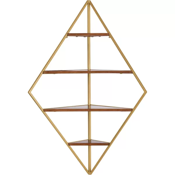 Kate and Laurel Melora Modern Glam Corner Shelf 24 x 17 x 38 White and Gold Glamorous Floating Corner Shelving with Four Shelves and Unique Geometric ShapeWalnut Brown