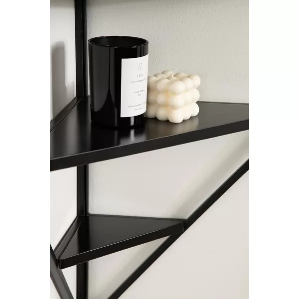 Kate and Laurel Melora Modern Glam Corner Shelf 24 x 17 x 38 White and Gold Glamorous Floating Corner Shelving with Four Shelves and Unique Geometric ShapeBlack