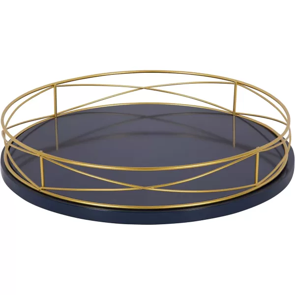 Kate and Laurel Mendel 14 Inch Round Tray with Decorative Metal Rim White and Rose GoldBlueGold