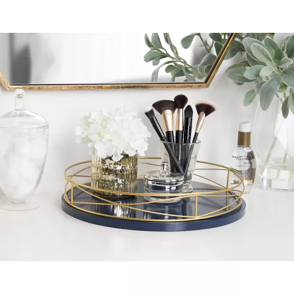 Kate and Laurel Mendel 14 Inch Round Tray with Decorative Metal Rim White and Rose GoldBlueGold