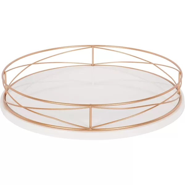 Kate and Laurel Mendel 14 Inch Round Tray with Decorative Metal Rim White and Rose GoldWhiteRose Gold