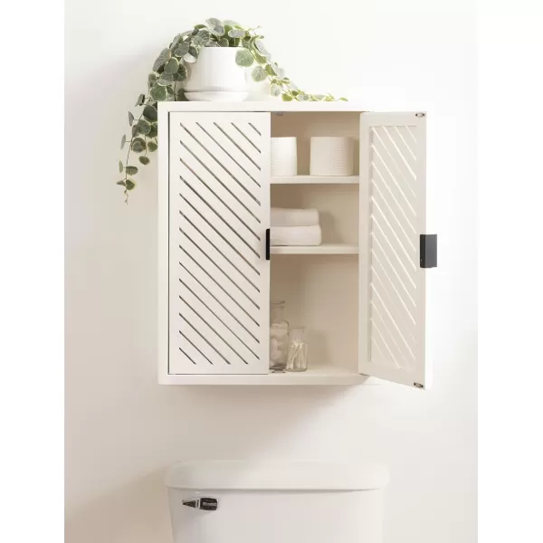 Kate and Laurel Mezzeta Decorative Coastal TwoDoor Floating Bathroom Cabinet 22 x 7 x 28 White Decorative Over Toilet Storage Cabinet for Use as Bath Storage or Living Room Decor