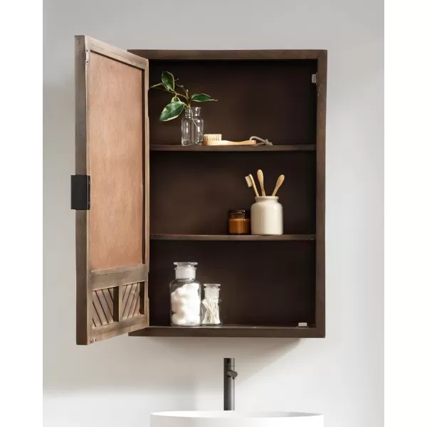 Kate and Laurel Mezzeta Decorative Modern Rectangle Bathroom Cabinet with Mirror 20 x 5 x 30 Brown Wooden Bathroom Mirror with Storage for Bath Medicine Cabinet or OverTheToilet Storage Cabinet