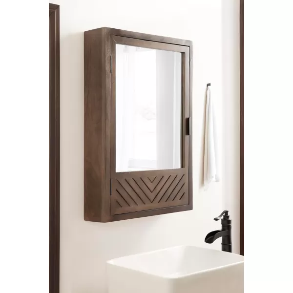 Kate and Laurel Mezzeta Decorative Modern Rectangle Bathroom Cabinet with Mirror 20 x 5 x 30 Brown Wooden Bathroom Mirror with Storage for Bath Medicine Cabinet or OverTheToilet Storage Cabinet