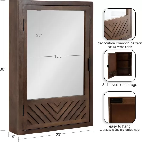 Kate and Laurel Mezzeta Decorative Modern Rectangle Bathroom Cabinet with Mirror 20 x 5 x 30 Brown Wooden Bathroom Mirror with Storage for Bath Medicine Cabinet or OverTheToilet Storage Cabinet