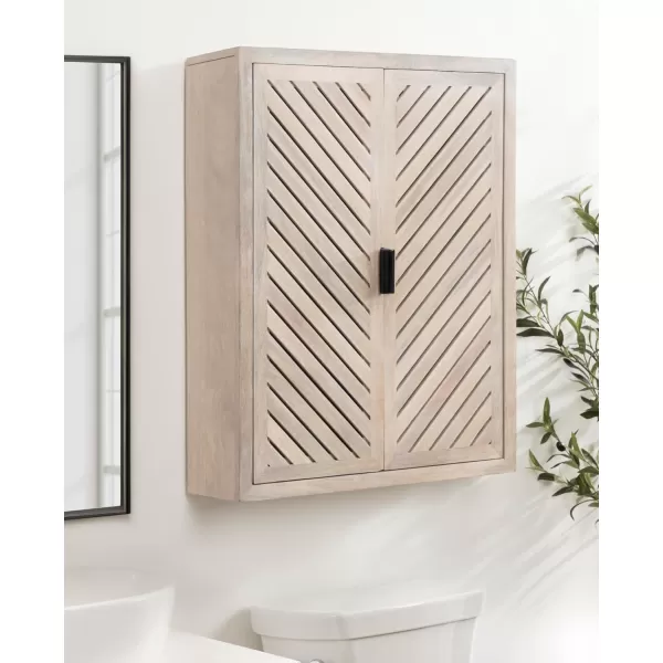 Kate and Laurel Mezzeta Decorative Modern TwoDoor Floating Bathroom Cabinet 22 x 7 x 28 Black Decorative Over Toilet Storage Cabinet Made from Solid Mango Wood with Slatted Chevron DesignWhite