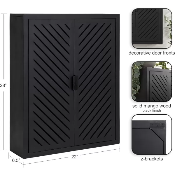 Kate and Laurel Mezzeta Decorative Modern TwoDoor Floating Bathroom Cabinet 22 x 7 x 28 Black Decorative Over Toilet Storage Cabinet Made from Solid Mango Wood with Slatted Chevron DesignBlack