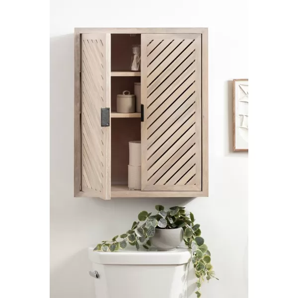 Kate and Laurel Mezzeta Decorative Modern TwoDoor Floating Bathroom Cabinet 22 x 7 x 28 Black Decorative Over Toilet Storage Cabinet Made from Solid Mango Wood with Slatted Chevron DesignWhite