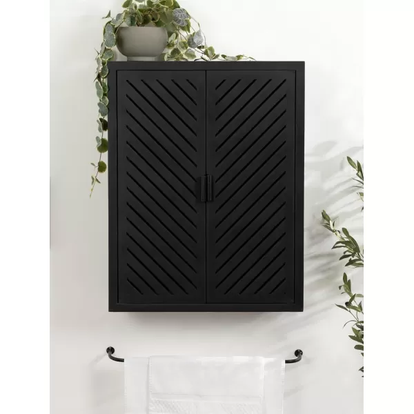 Kate and Laurel Mezzeta Decorative Modern TwoDoor Floating Bathroom Cabinet 22 x 7 x 28 Black Decorative Over Toilet Storage Cabinet Made from Solid Mango Wood with Slatted Chevron DesignBlack