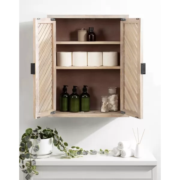 Kate and Laurel Mezzeta Decorative Modern TwoDoor Floating Bathroom Cabinet 22 x 7 x 28 Black Decorative Over Toilet Storage Cabinet Made from Solid Mango Wood with Slatted Chevron DesignWhite