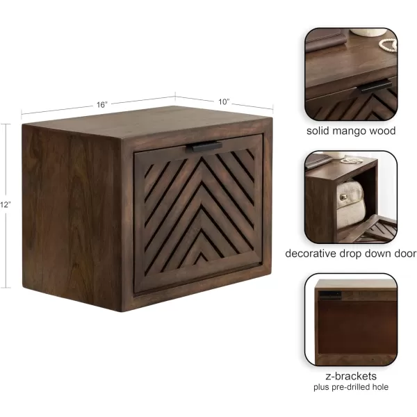 Kate and Laurel Mezzeta Modern Floating Shelf Side Table with Storage Cubby 16 x 10 x 12 Natural Wood Decorative Slatted Wood Floating Nightstand with Pull Down Door for Use as Bathroom StorageNatural
