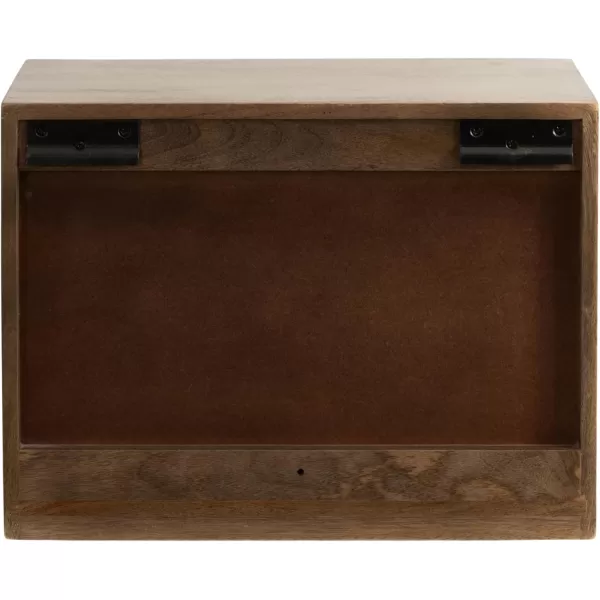 Kate and Laurel Mezzeta Modern Floating Shelf Side Table with Storage Cubby 16 x 10 x 12 Natural Wood Decorative Slatted Wood Floating Nightstand with Pull Down Door for Use as Bathroom StorageNatural