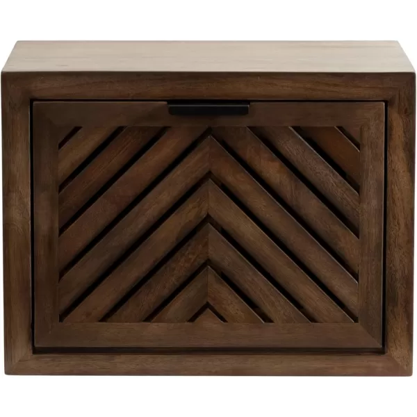 Kate and Laurel Mezzeta Modern Floating Shelf Side Table with Storage Cubby 16 x 10 x 12 Natural Wood Decorative Slatted Wood Floating Nightstand with Pull Down Door for Use as Bathroom StorageNatural